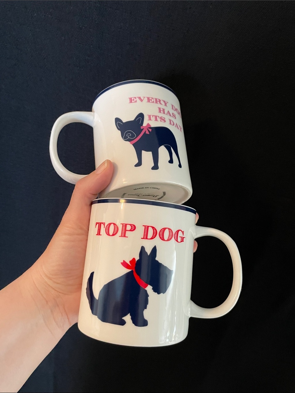 Draper James Mug Set with cute Dog Silhouettes and Red Accents - Top Dog!